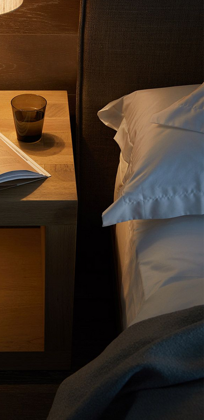 Bedroom with warm lighting